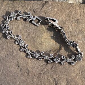 Vintage Sterling Silver Marcasite Link Bracelet